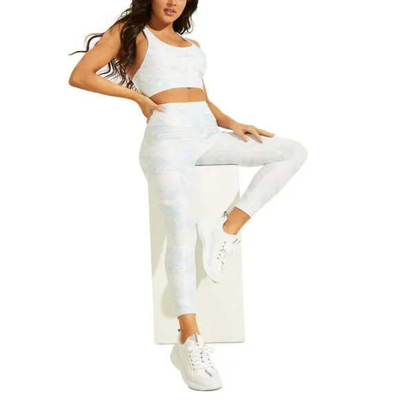 Guess Women's Active Marble Print Leggings Allover Dye Shade Sky Blue S - Picture 3 of 4